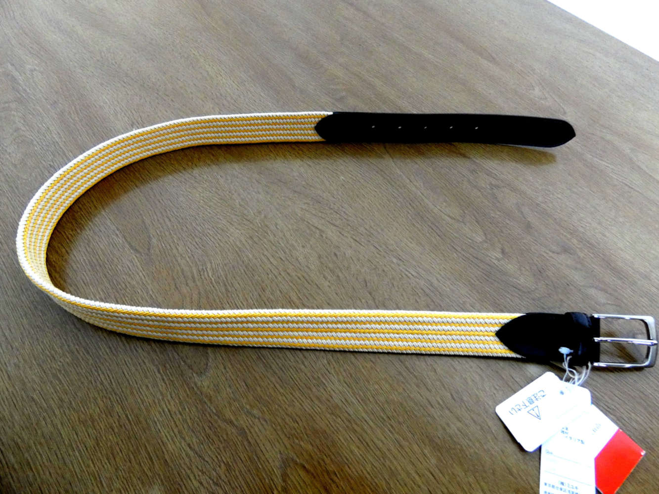 値下げ！日本製 カジュアルベルト メンズ 白×黄 1200  Sサイズ