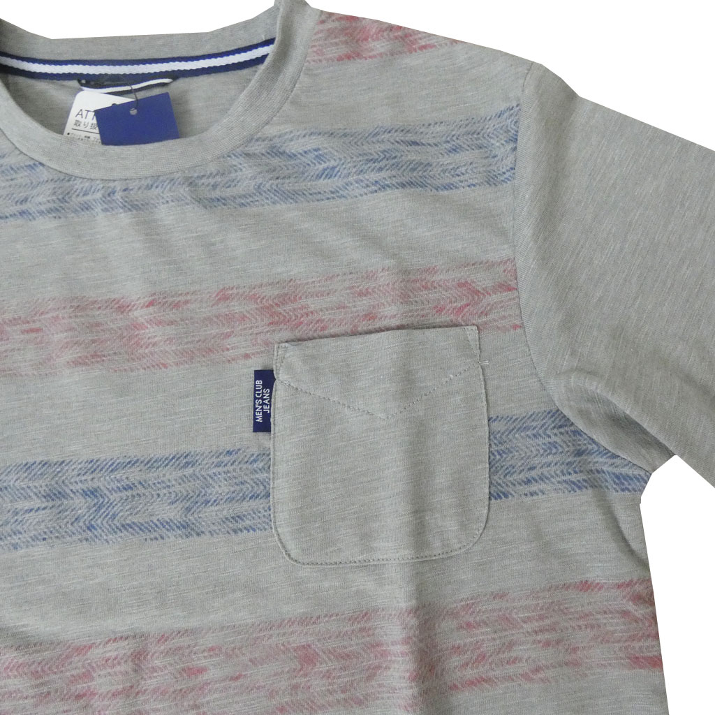 MENS CLUB JEANS Tシャツ メンズ 春夏 半袖 プリントボーダー 3178  青×エンジ×グレー系 M