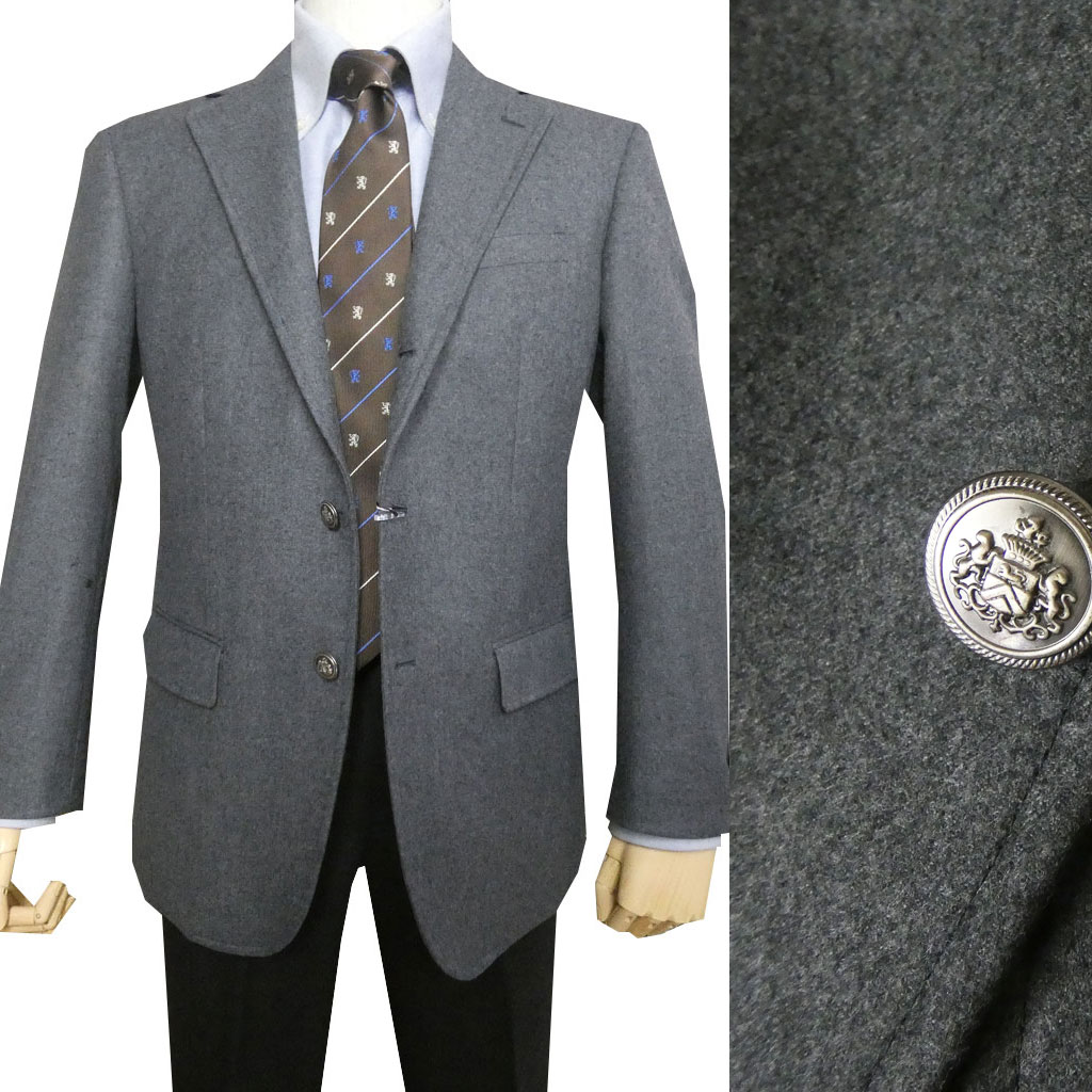 フラノ ブレザー メンズ 秋冬春 3つボタン メタルボタン オックスフォードクラシック プレミアムライン (OXFORD CLASSIC PremiumLine) 段返り三つボタン ウール100% フランネル生地 ミディアムグレー 0515 AB3