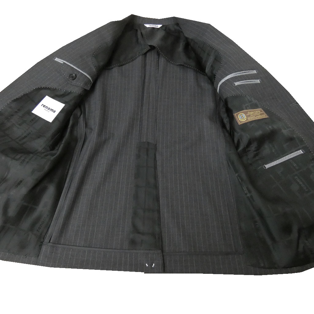 レノマ パリス(renoma PARIS) スーツ メンズ 春夏 シングルスーツ 2つボタン ビジネススーツ ストライプ チャコールグレー 2818  AB4サイズ