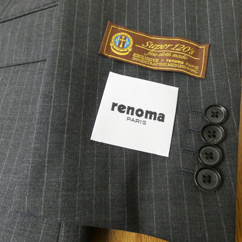 レノマ パリス(renoma PARIS) スーツ メンズ 春夏 シングルスーツ 2つボタン ビジネススーツ ストライプ チャコールグレー 2818  AB4サイズ