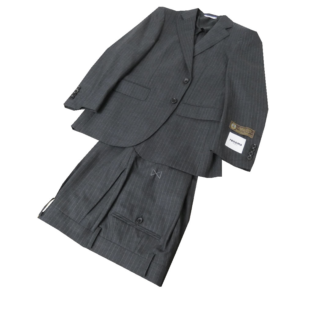 レノマ パリス(renoma PARIS) スーツ メンズ 春夏 シングルスーツ 2つボタン ビジネススーツ ストライプ チャコールグレー 2818  AB4サイズ