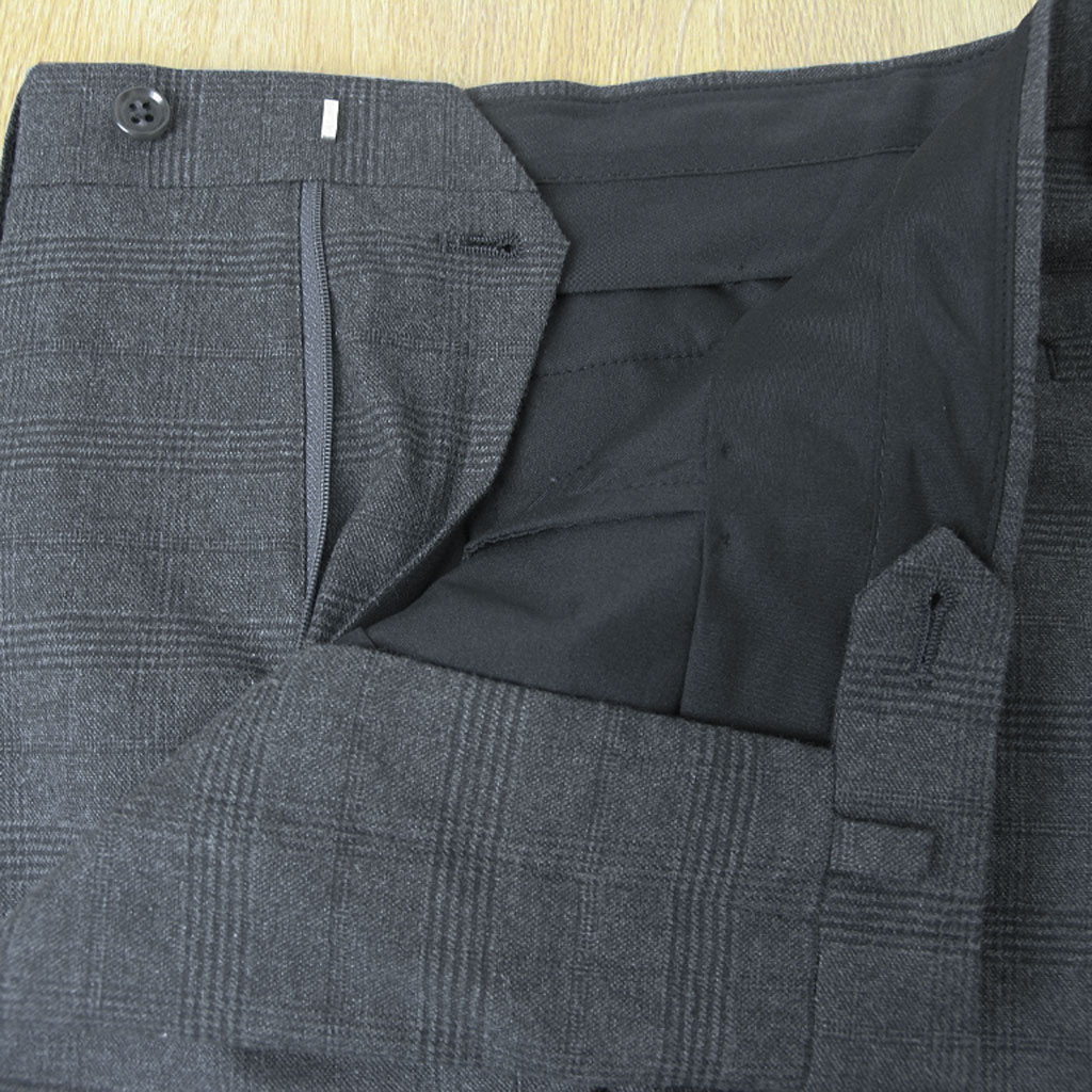 スラックス メンズ 秋冬春 コットン パンツ ノータック ストレッチ ハイバセロン (HAI-VASERON) チェック チャコールグレー 0223 76cm 79cm