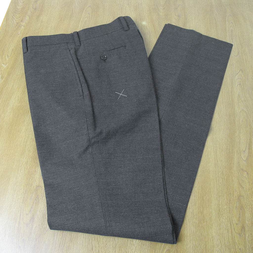 スラックス メンズ 秋冬春 コットン パンツ ノータック ストレッチ ハイバセロン (HAI-VASERON) チェック チャコールグレー 0223 76cm 79cm