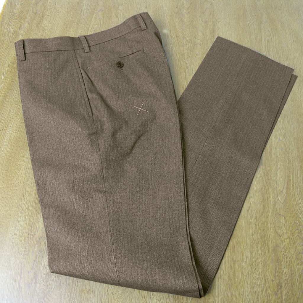 スラックス メンズ 秋冬春 ノータック パンツ ストレッチ ハイバセロン(HAI-VASERON) ヘリンボーン ブラウン 0133 　88cm 94cm 