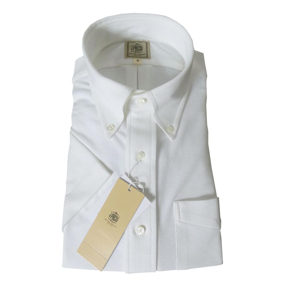 J.PRESS(ジェイプレス) メンズ 半袖 ボタンダウン ジャージーシャツ  白 ホワイト  0001   M L XL