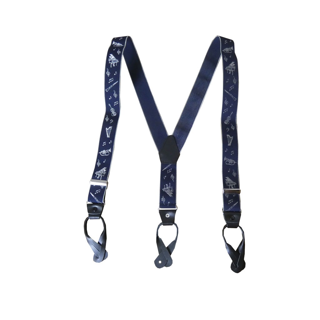 サスペンダー メンズ Ｙ型サスペンダー 35mm 本革 七々子 カシメボタン式 ゲバルト 楽器 ネイビー  S03  Mサイズ