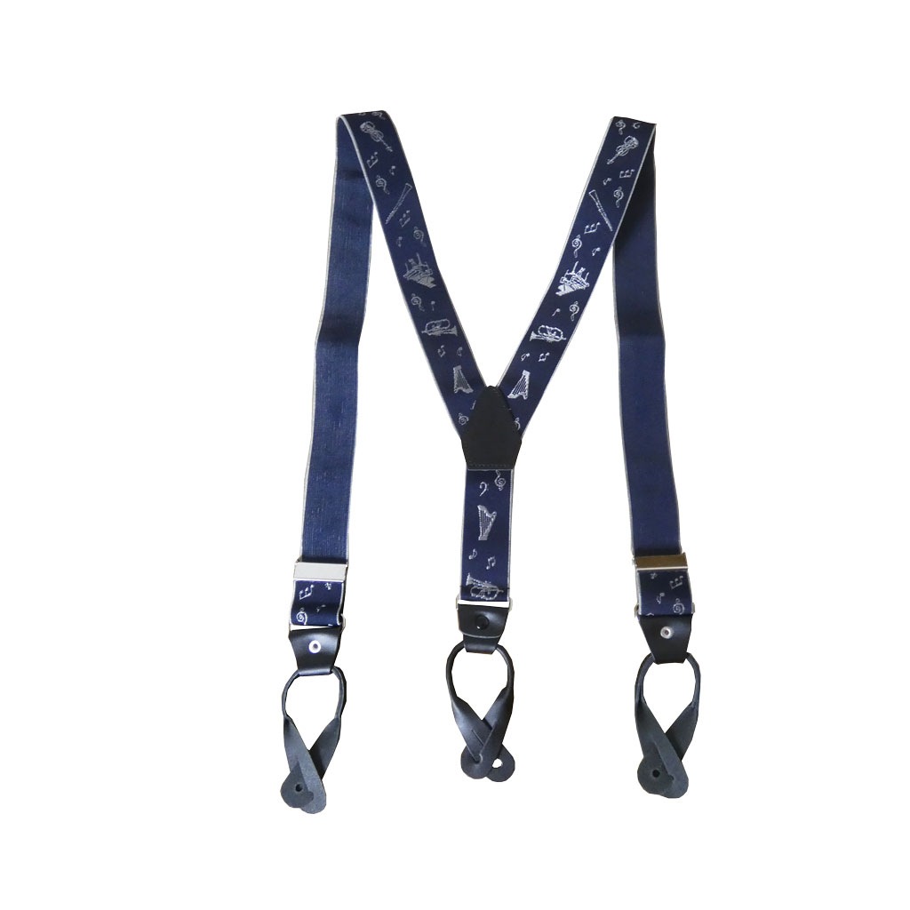 サスペンダー メンズ Ｙ型サスペンダー 35mm 本革 七々子 カシメボタン式 ゲバルト 楽器 ネイビー  S03  Mサイズ