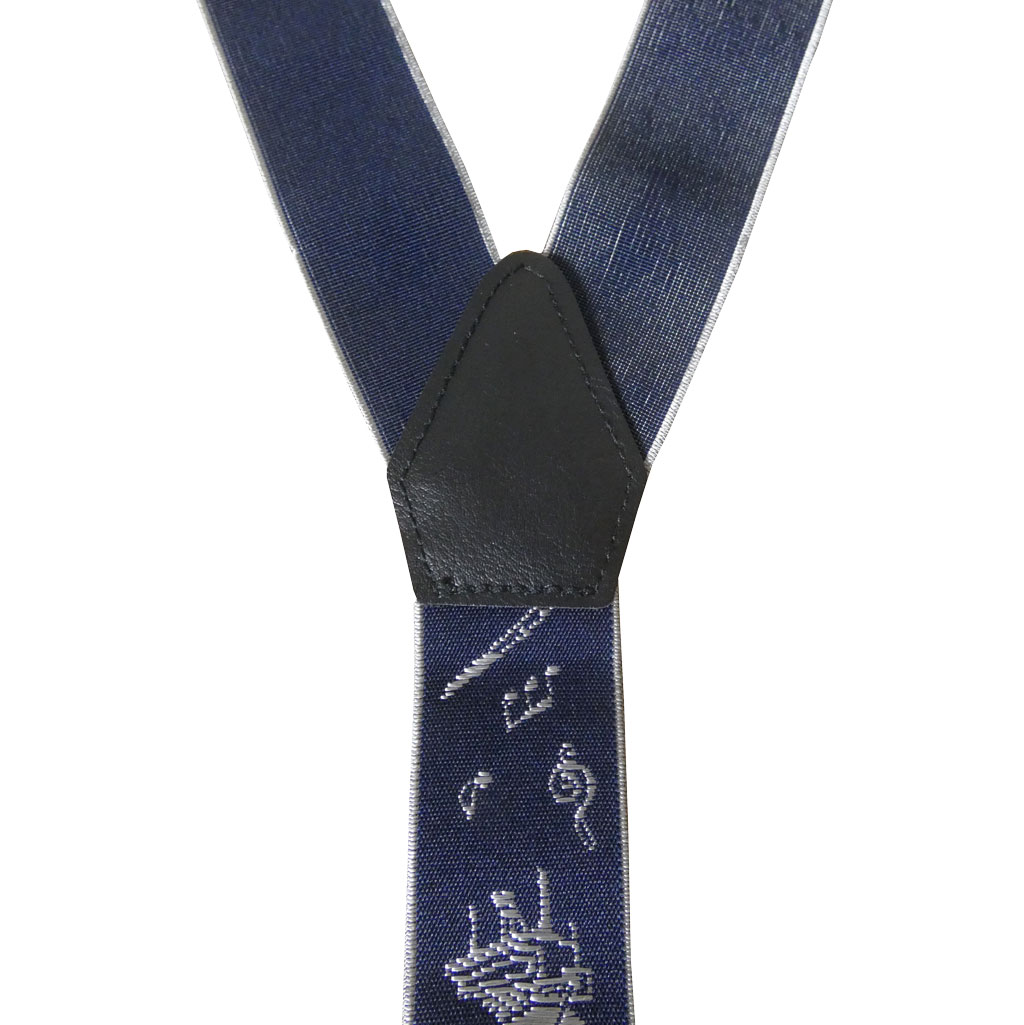 サスペンダー メンズ Ｙ型サスペンダー 35mm 本革 七々子 カシメボタン式 ゲバルト 楽器 ネイビー  S03  Mサイズ