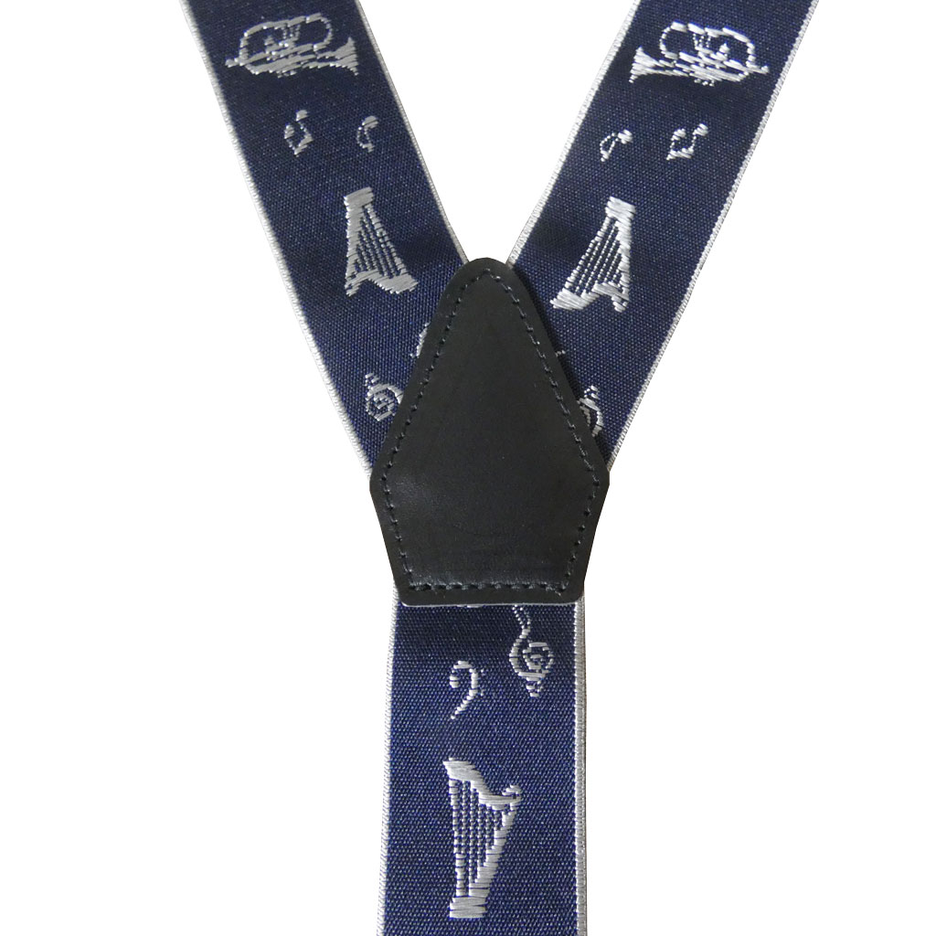サスペンダー メンズ Ｙ型サスペンダー 35mm 本革 七々子 カシメボタン式 ゲバルト 楽器 ネイビー  S03  Mサイズ