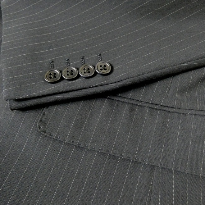 スーツ メンズ 春夏秋 シングルスーツ 2つボタンビジネススーツ 濃紺 ストライプ ネイビー 0111  A5 A6