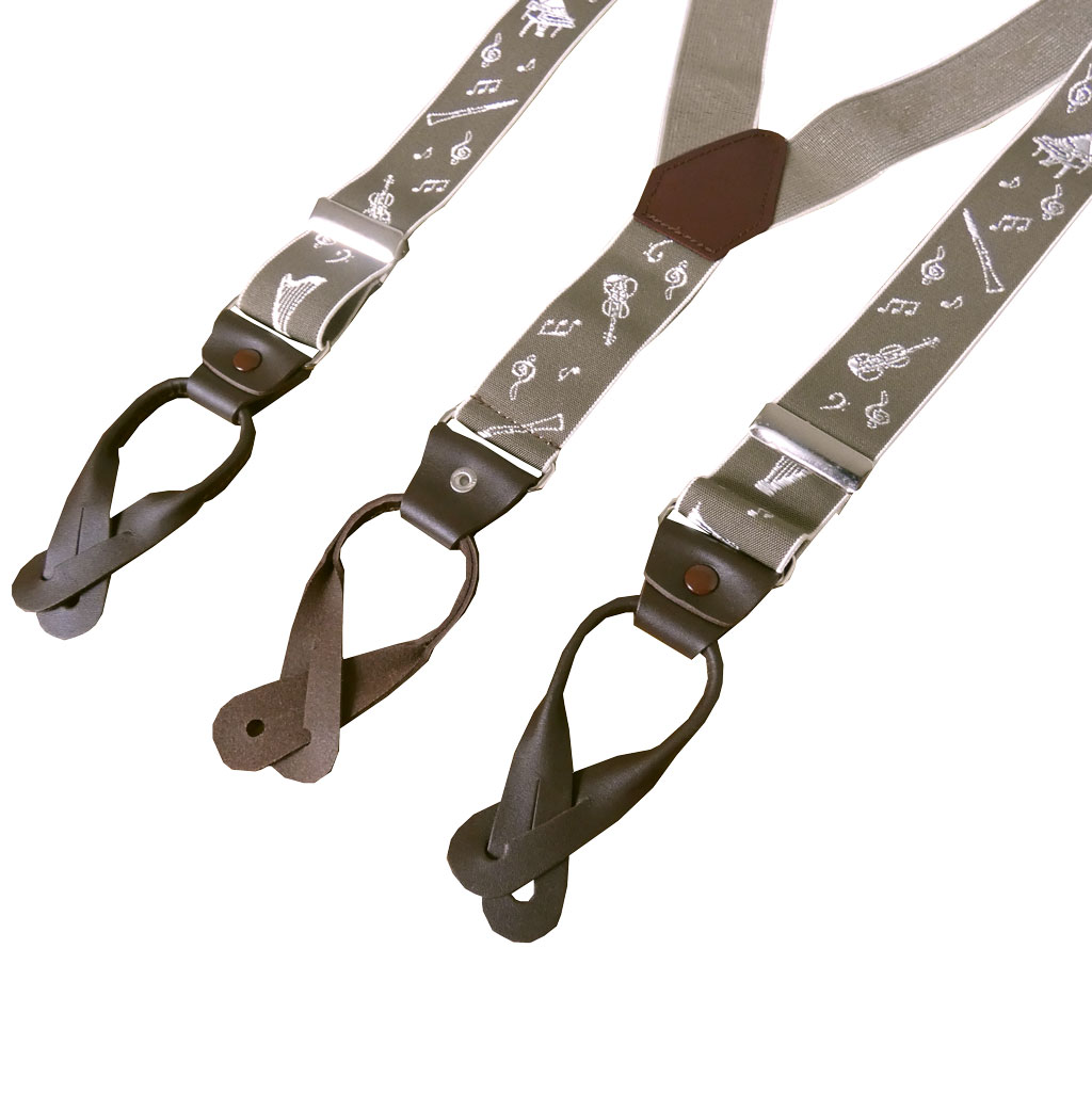 サスペンダー メンズ Y型サスペンダー 35mm 本革 七々子 カシメボタン