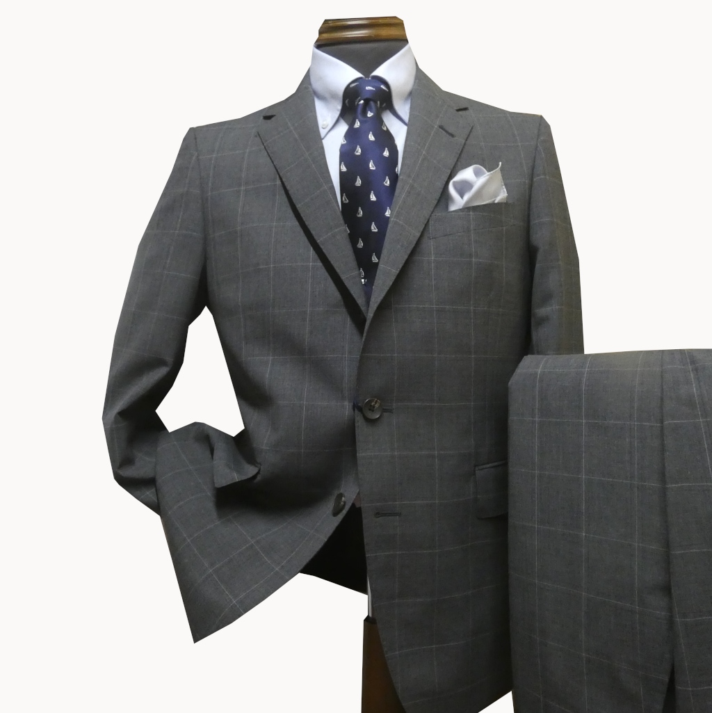 スーツ メンズ 春夏 シングルスーツ 3つボタン スタンリーブラッカー(stanley blacker)  COOL MAX 段返り三つボタン ビジネススーツ ウインドペンチェック チャコールグレー 4618 ABS  ABL  ABLL