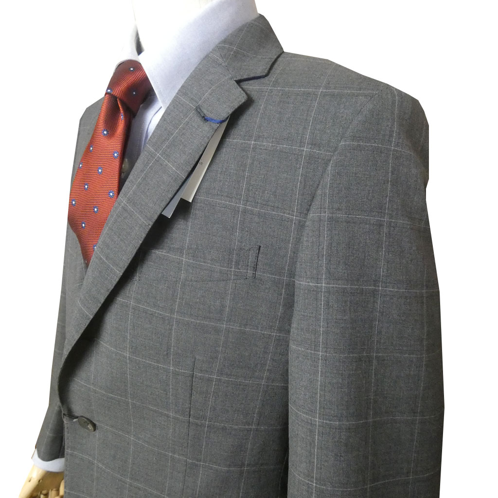スーツ メンズ 春夏 シングルスーツ 3つボタン スタンリーブラッカー(stanley blacker)  COOL MAX 段返り三つボタン ビジネススーツ ウインドペンチェック チャコールグレー 4618 ABS  ABL  ABLL