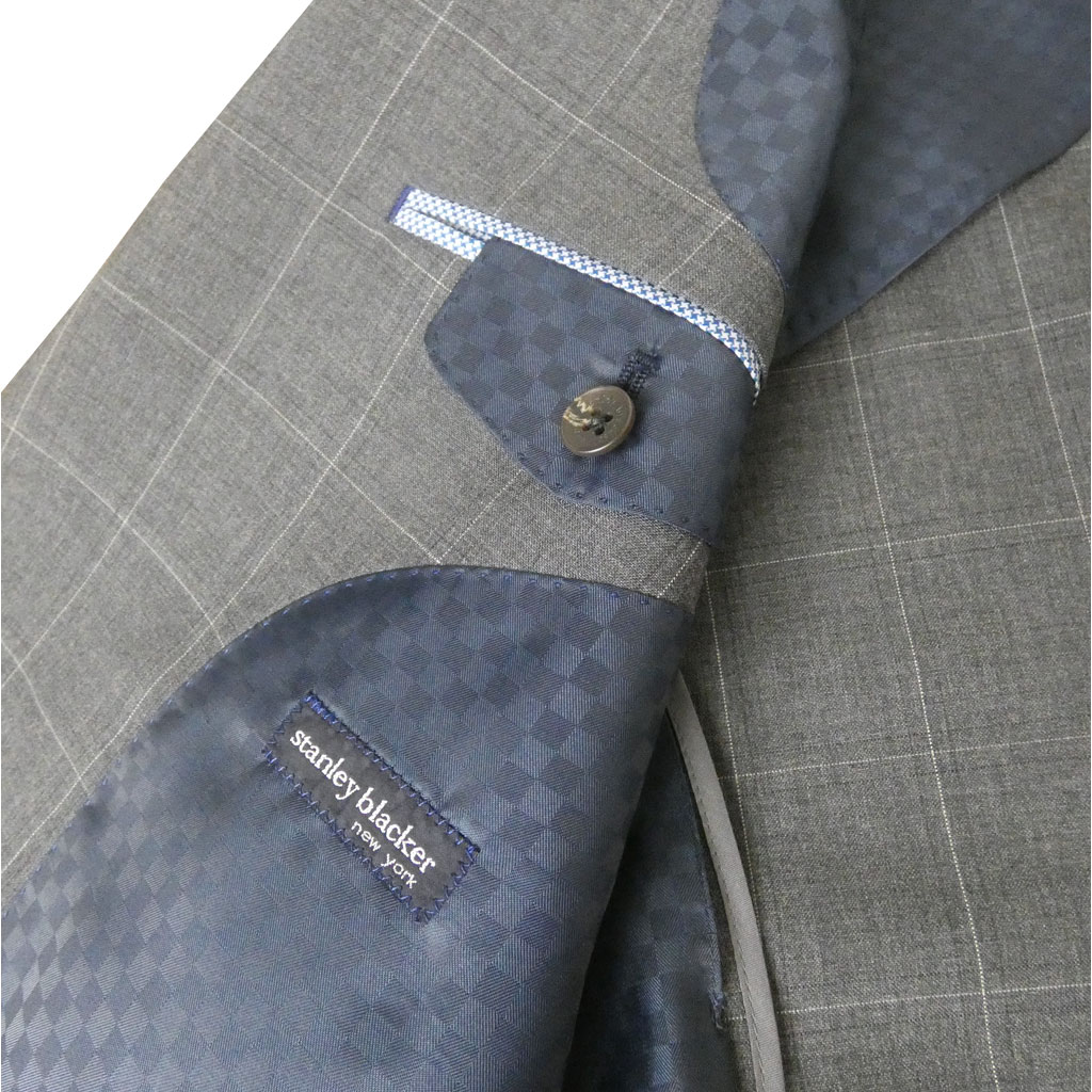 スーツ メンズ 春夏 シングルスーツ 3つボタン スタンリーブラッカー(stanley blacker)  COOL MAX 段返り三つボタン ビジネススーツ ウインドペンチェック チャコールグレー 4618 ABS  ABL  ABLL