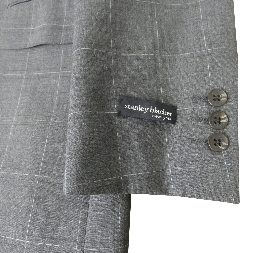 スーツ メンズ 春夏 シングルスーツ 3つボタン スタンリーブラッカー(stanley blacker)  COOL MAX 段返り三つボタン ビジネススーツ ウインドペンチェック チャコールグレー 4618 ABS  ABL  ABLL