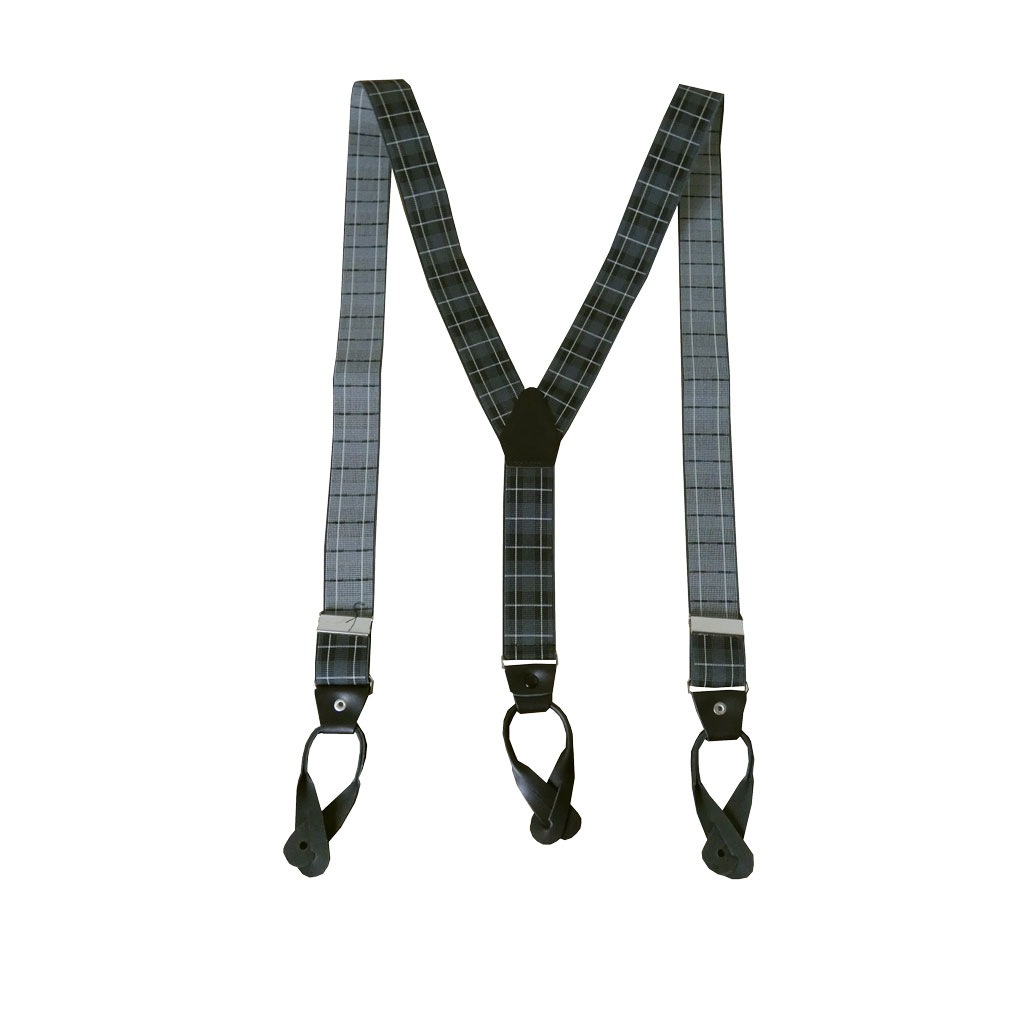 サスペンダー メンズ Ｙ型サスペンダー 35mm 本革 七々子 カシメボタン式 ゲバルト ブラック 黒 タータンチェック  S07  Lサイズ