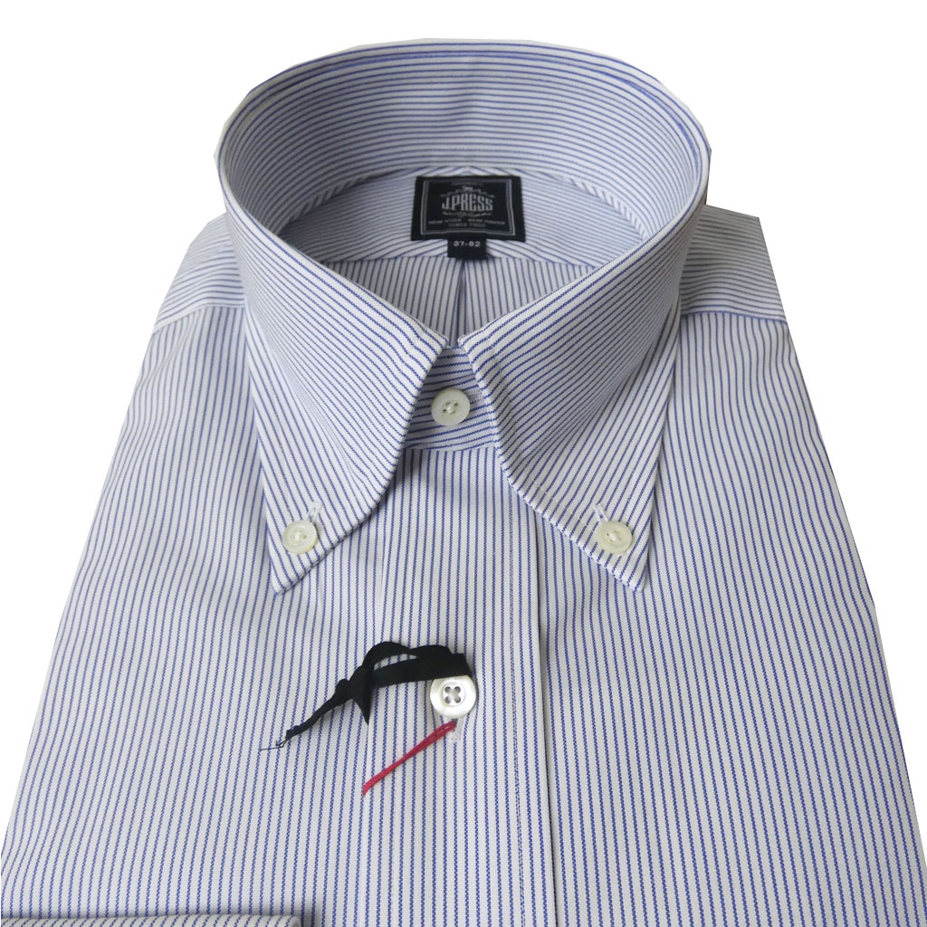 【形態安定】ジェイプレス (J.PRESS) ボタンダウンシャツ メンズ長袖シャツ ピンオックス ブルー ストライプ  1175 （衿39cm-裄丈84cm）