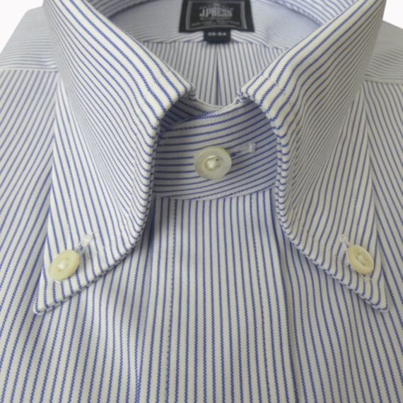 【形態安定】ジェイプレス (J.PRESS) ボタンダウンシャツ メンズ長袖シャツ ピンオックス ブルー ストライプ  1175 （衿39cm-裄丈84cm）