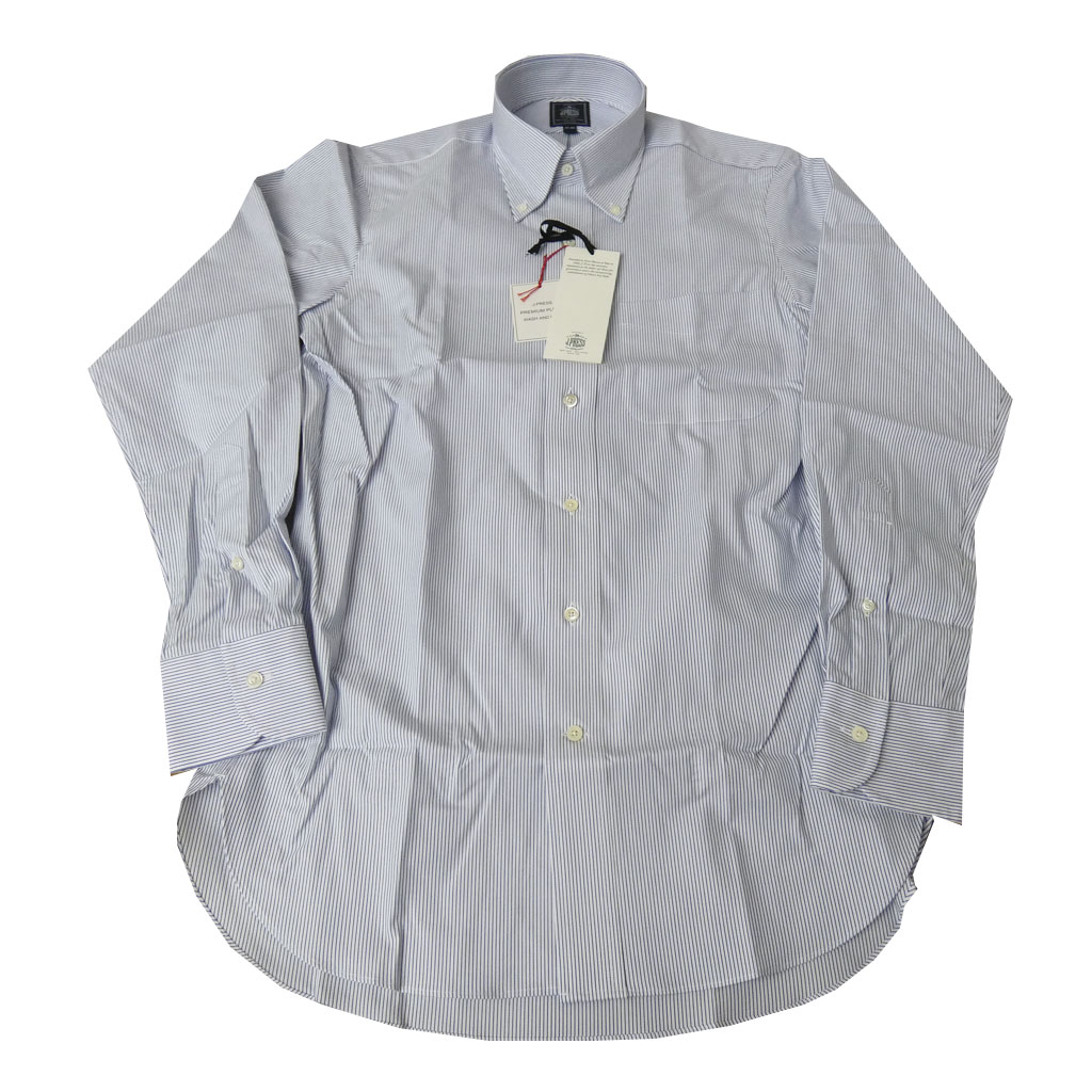 【形態安定】ジェイプレス (J.PRESS) ボタンダウンシャツ メンズ長袖シャツ ピンオックス ブルー ストライプ  1175 （衿39cm-裄丈84cm）