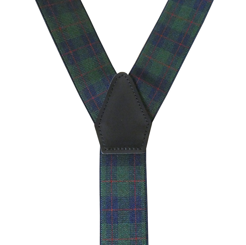 サスペンダー メンズ Ｙ型サスペンダー 35mm 本革 七々子 カシメボタン式 ゲバルト タータンチェック グリーン  S10  Mサイズ