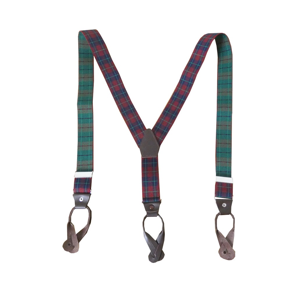 サスペンダー メンズ Ｙ型サスペンダー 35mm 本革 七々子 カシメボタン式 ゲバルト タータンチェック 赤×緑  S11  Mサイズ