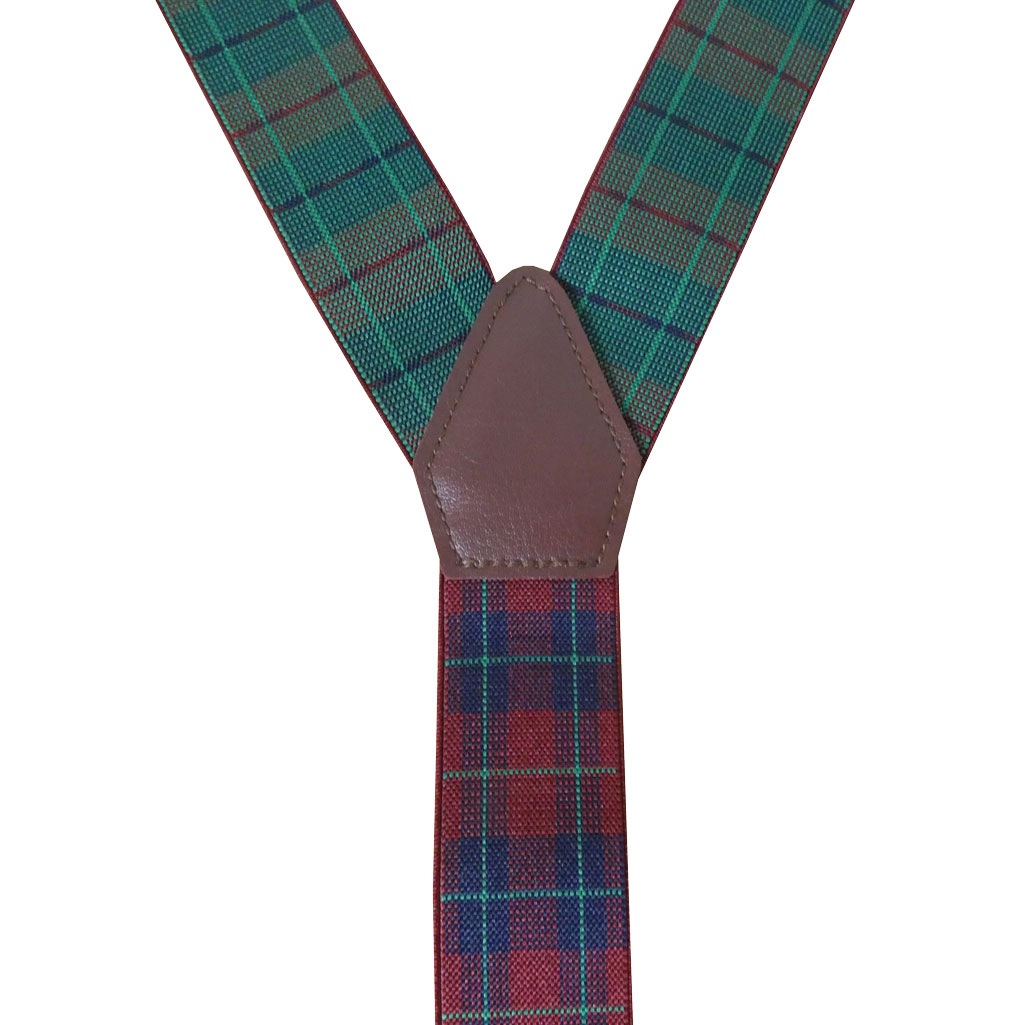 サスペンダー メンズ Ｙ型サスペンダー 35mm 本革 七々子 カシメボタン式 ゲバルト タータンチェック 赤×緑  S11  Mサイズ