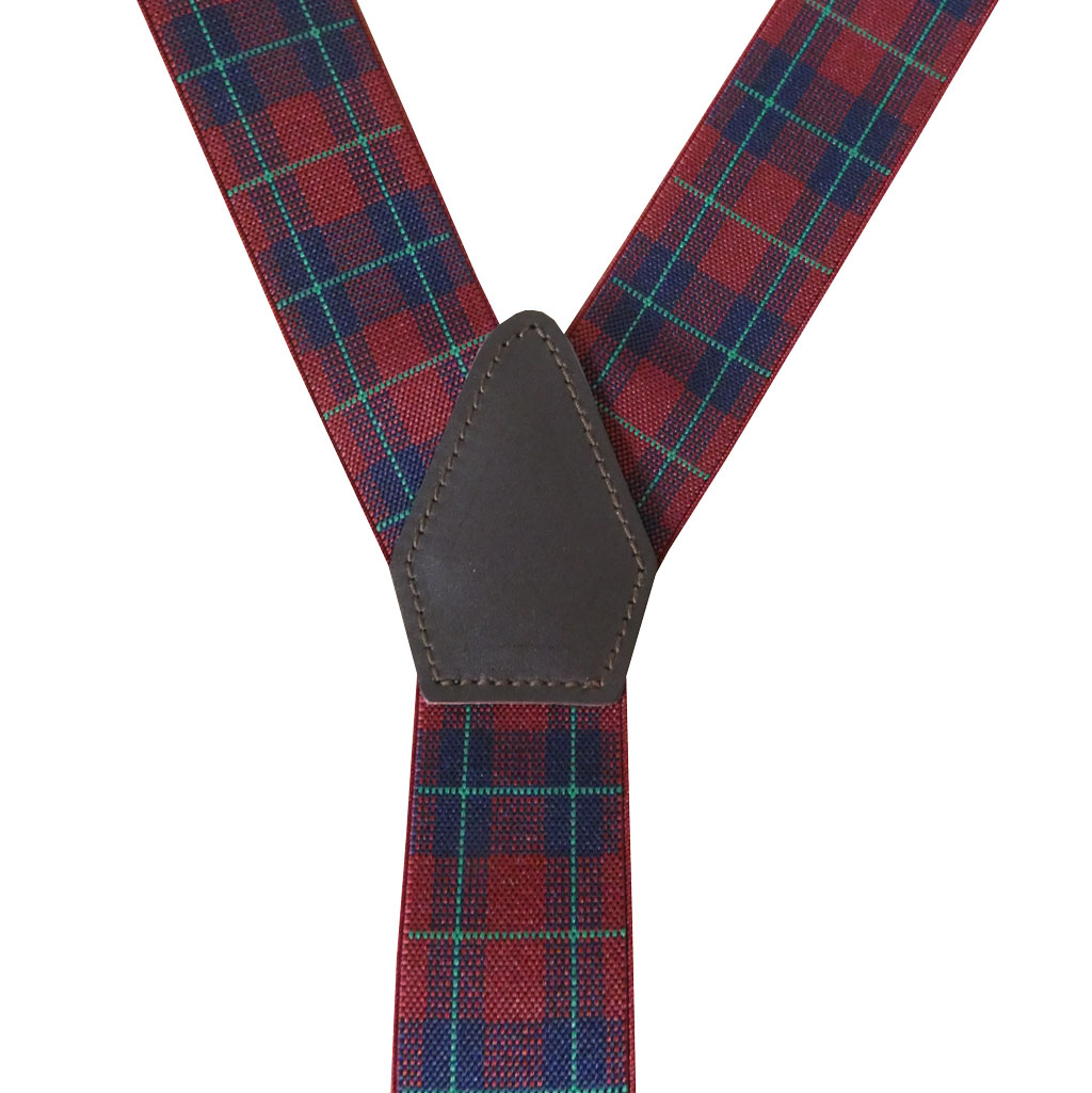 サスペンダー メンズ Ｙ型サスペンダー 35mm 本革 七々子 カシメボタン式 ゲバルト タータンチェック 赤×緑  S11  Mサイズ