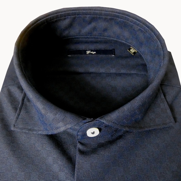 ジーステージ(G-stage) 長袖シャツ メンズ ホリゾンタルカラー シャツ ネイビー シャドーブロックチェック 5010 M（46）L（48）XL（50）