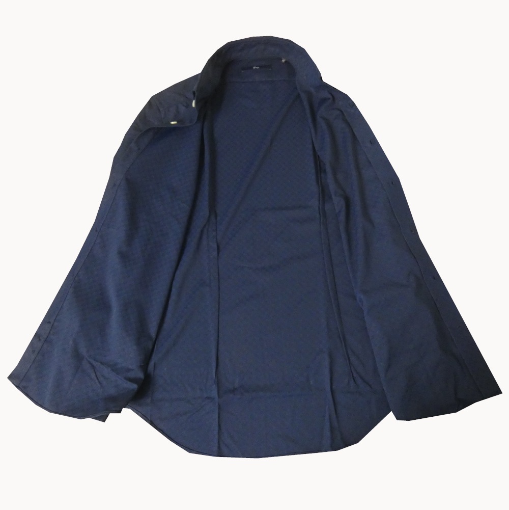 ジーステージ(G-stage) 長袖シャツ メンズ ホリゾンタルカラー シャツ ネイビー シャドーブロックチェック 5010 M（46）L（48）XL（50）