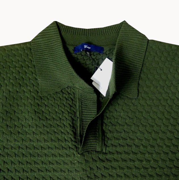 ジーステージ(G-stage) ブリスター半袖 スキッパー ポロシャツ サマーニット グリーン系 4016　M（46）