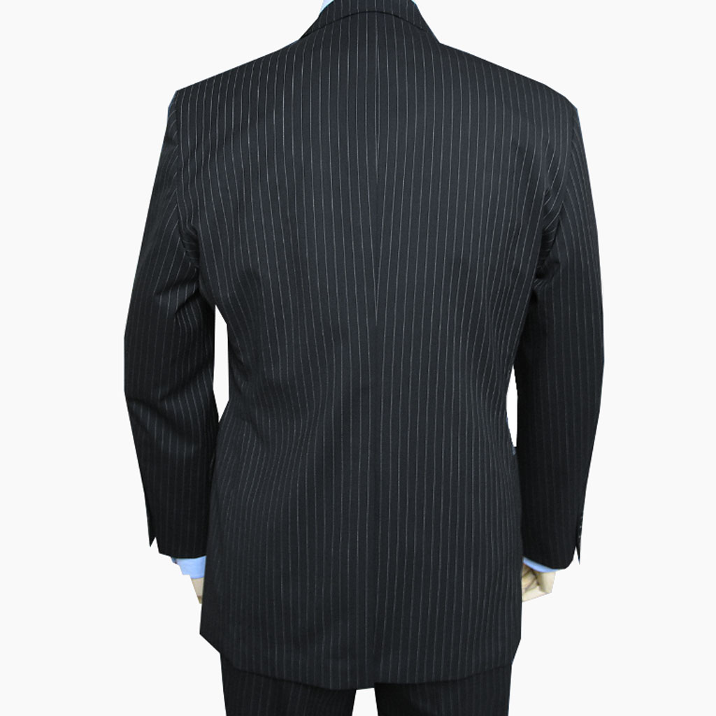 スーツ メンズ 春夏秋 シングルスーツ 3つボタン グラードコレクション(grado collection)  段返り三つボタン ブラックストライプ 黒 43L A4 AB8