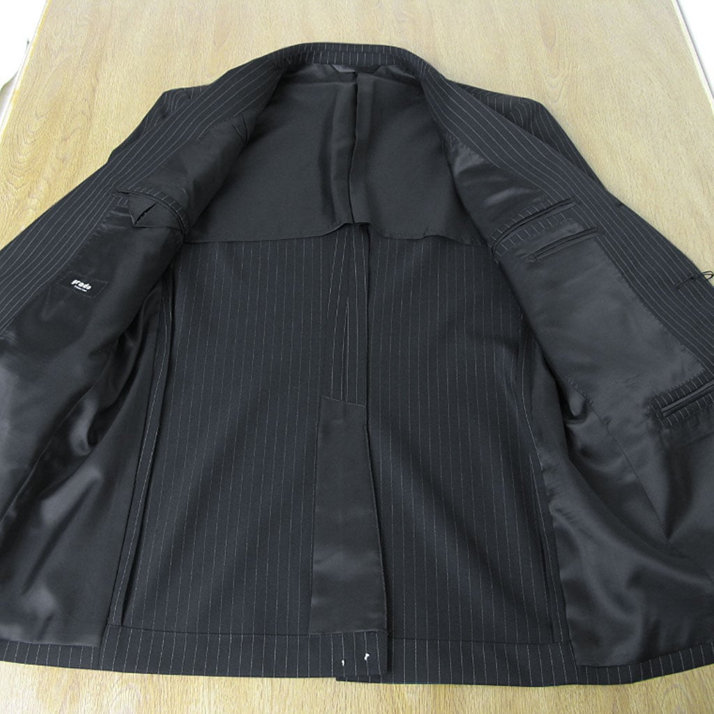 スーツ メンズ 春夏秋 シングルスーツ 3つボタン グラードコレクション(grado collection)  段返り三つボタン ブラックストライプ 黒 43L A4 AB8