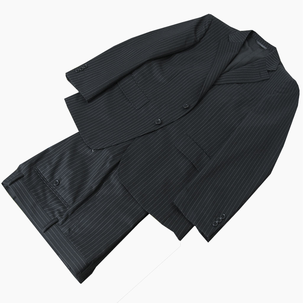 スーツ メンズ 春夏秋 シングルスーツ 3つボタン グラードコレクション(grado collection)  段返り三つボタン ブラックストライプ 黒 43L A4 AB8