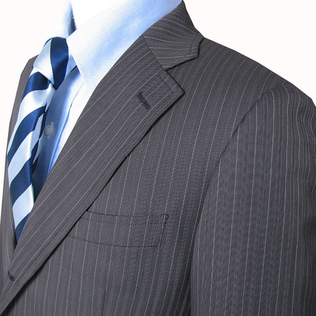 スーツ メンズ 春夏秋 シングルスーツ 3つボタン グラードコレクション(grado collection)  段返り三つボタン ビジネススーツ マルチストライプ チャコールグレー 19H  A4 A5 A6