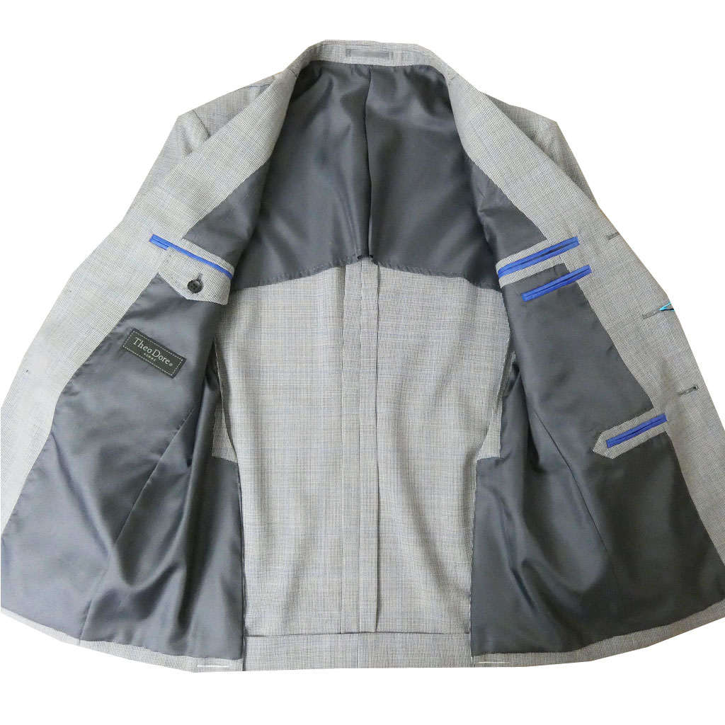 ジャケット メンズ 春夏秋 3つボタン セオドール(Theo Dore) 段返り三つボタン 千鳥格子 オーバーペンチェック ブルー 0915 A3 A4 A5 A6 A8 AB4 AB5