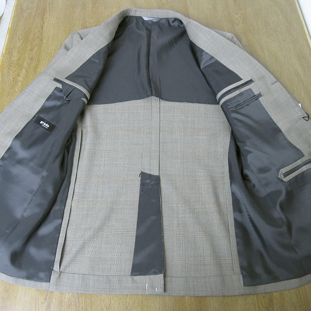 スーツ メンズ 春夏秋 シングルスーツ 3つボタン グラードコレクション(grado collection)  段返り三つボタン ビジネススーツ グレンチェック ブラウン系 S30 A6 AB4