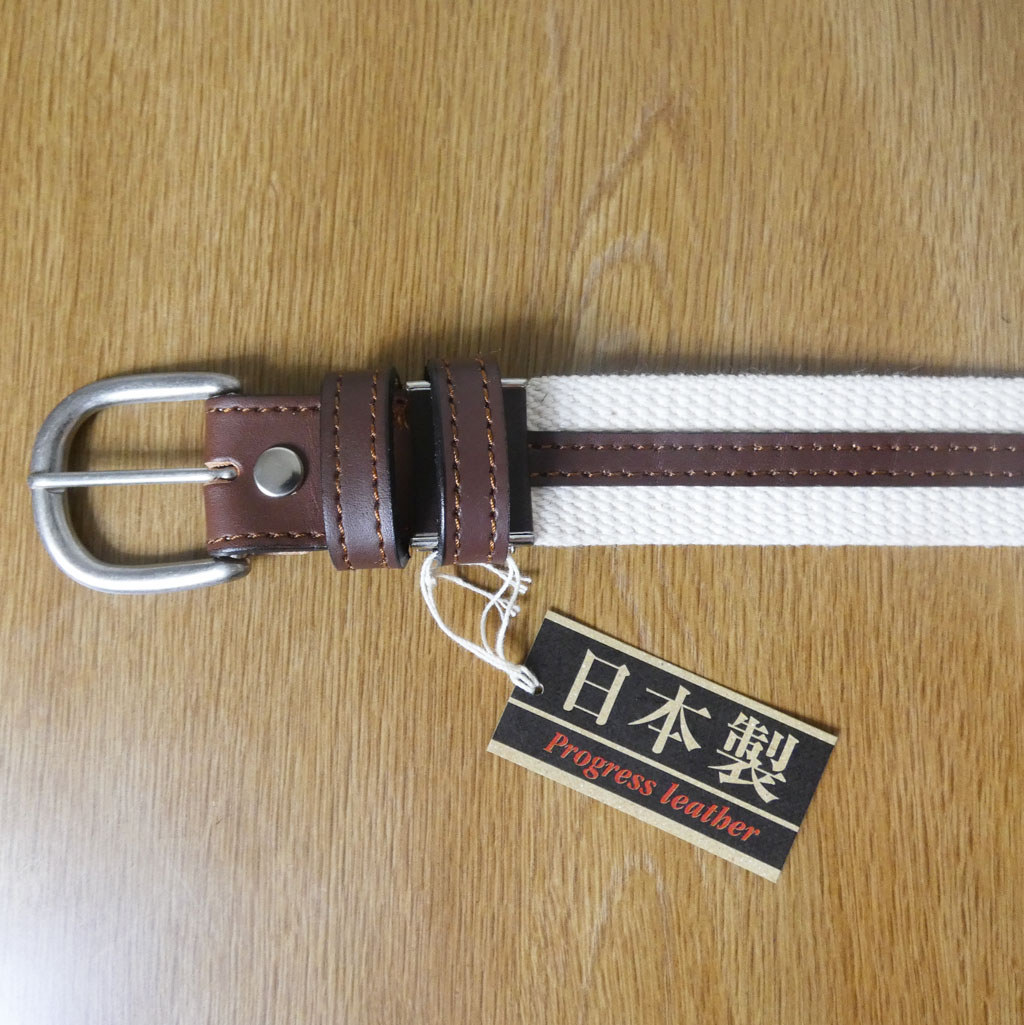 先革カジュアルベルト  白×茶 010　フリーサイズ
