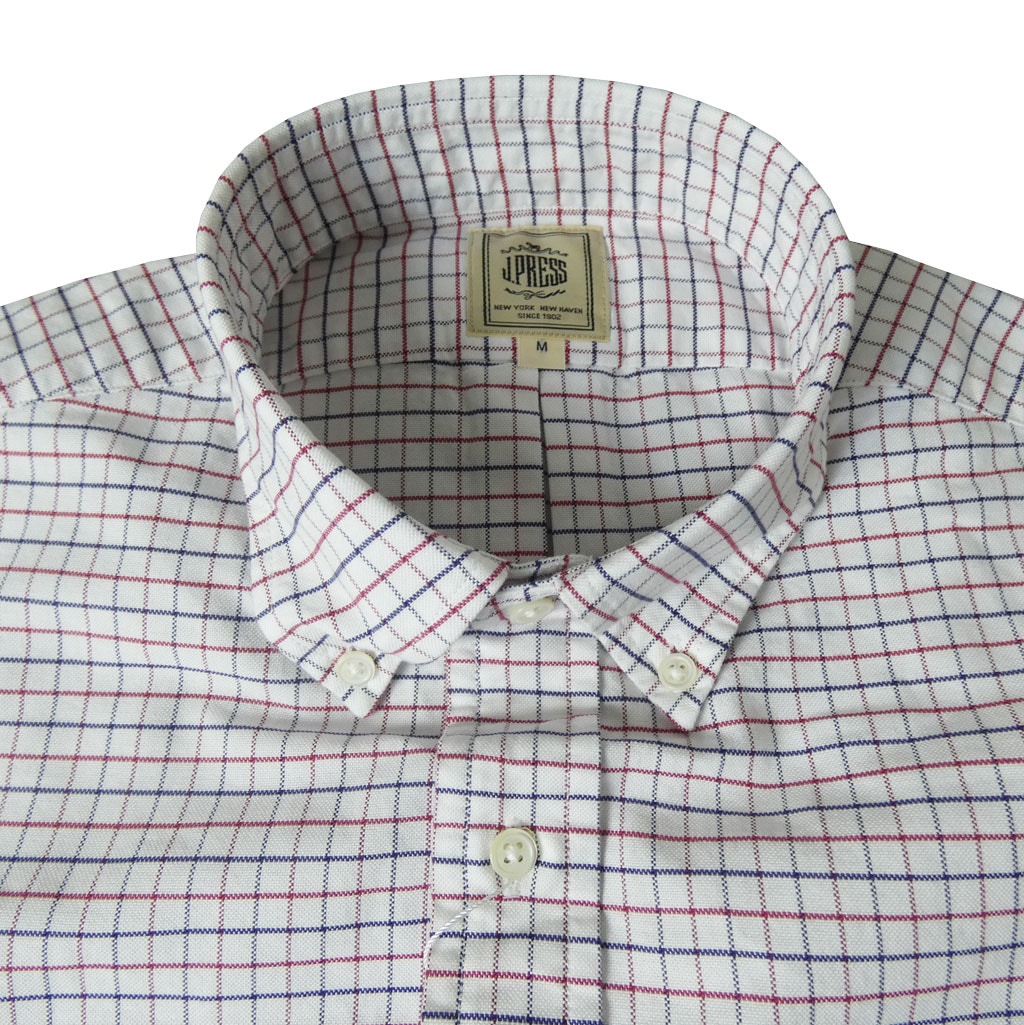 J.PRESS(ジェイプレス) ボタンダウンシャツ メンズ長袖ワイシャツ オックスフォード オーバル  タッターソールチェック 赤×紺 1310    M  L