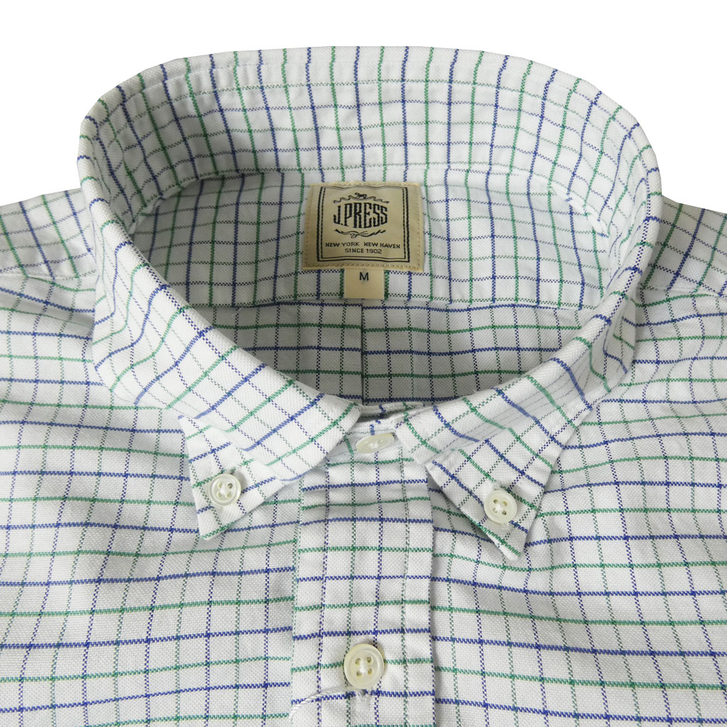 J.PRESS(ジェイプレス) ボタンダウンシャツ メンズ長袖ワイシャツ オックスフォード オーバル  タッターソールチェック 緑×紺 1360    M  L  XL