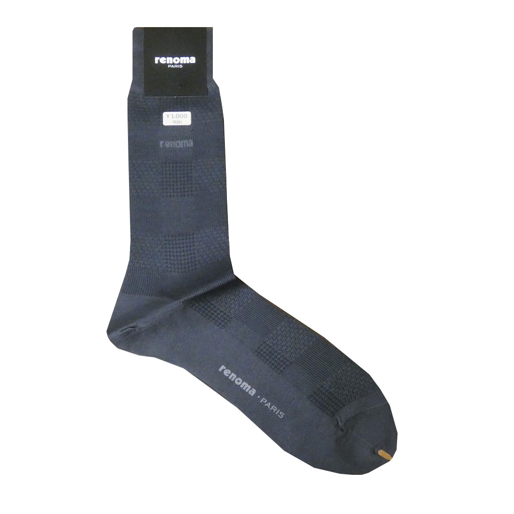 レノマ パリス(renoma PARIS) ソックス 靴下 紺系 チェック　R03　25～27cm