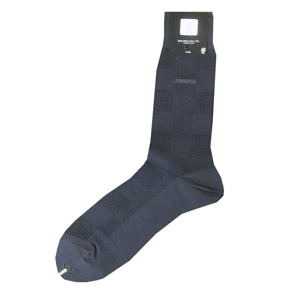 レノマ パリス(renoma PARIS) ソックス 靴下 紺系 チェック　R03　25～27cm