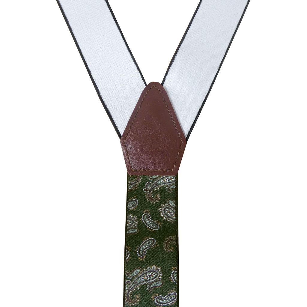 サスペンダー メンズ Ｙ型サスペンダー 35mm 本革 七々子 カシメボタン式 ゲバルト  ペイズリー グリーン S23    Mサイズ