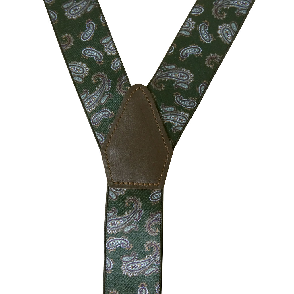 サスペンダー メンズ Ｙ型サスペンダー 35mm 本革 七々子 カシメボタン式 ゲバルト  ペイズリー グリーン S23    Mサイズ
