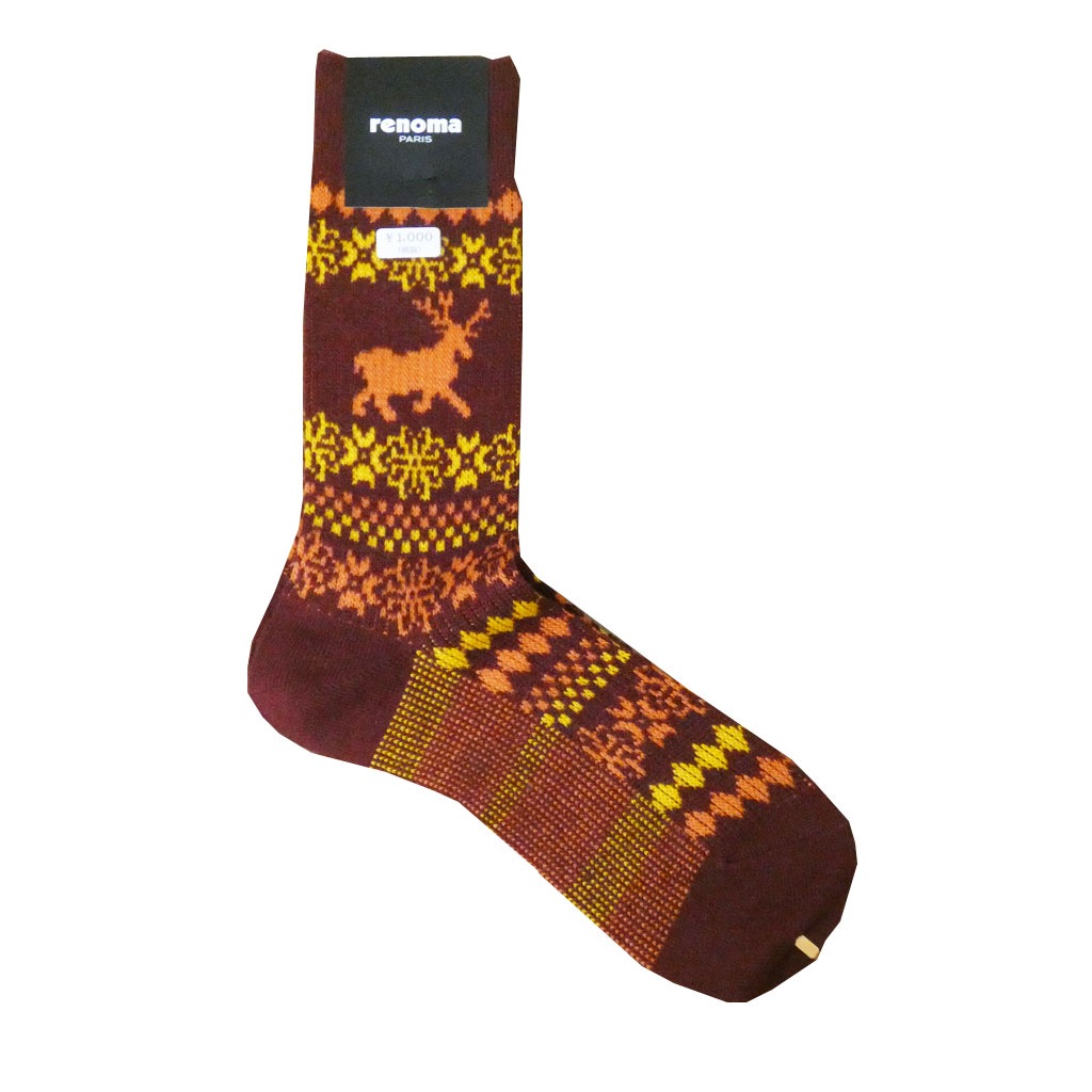 レノマ パリス(renoma PARIS) ソックス 靴下 トナカイ 赤茶×黄×オレンジ　R08  25～27cm