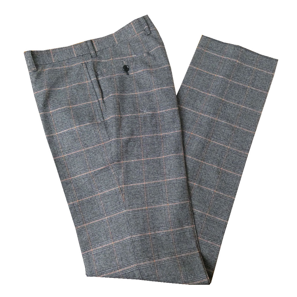 スラックス メンズ 秋冬 ノータック パンツ ハイバセロン (HAI-VASERON) グレンチェック オレンジ オーバーペン チャコールグレー  9203 82cm 85cm