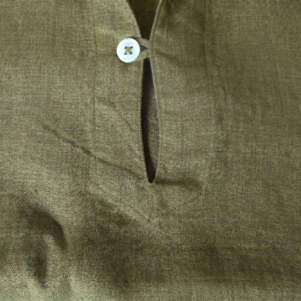GALLIPOLI camiceria(ガリポリカミチェリア) 七分丈 麻100% カプリシャツ リネン メンズ ホリゾンタルカラー カーキ系 5016   M（46）L（48）