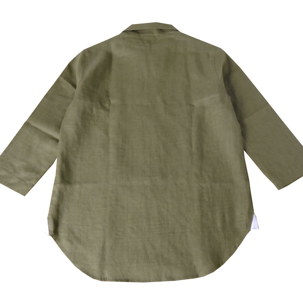 GALLIPOLI camiceria(ガリポリカミチェリア) 七分丈 麻100% カプリシャツ リネン メンズ ホリゾンタルカラー カーキ系 5016   M（46）L（48）
