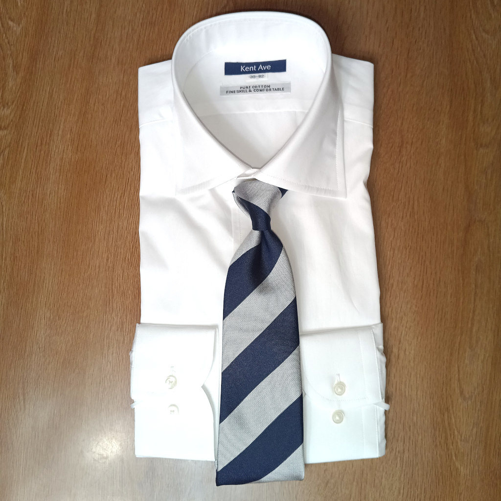 ケントアベニュー(Kent Ave) レジメンタルタイ ネクタイ メンズ ビジネス おしゃれ ギフト 人気 シルク100％ シルバー×ネイビー kt2r3