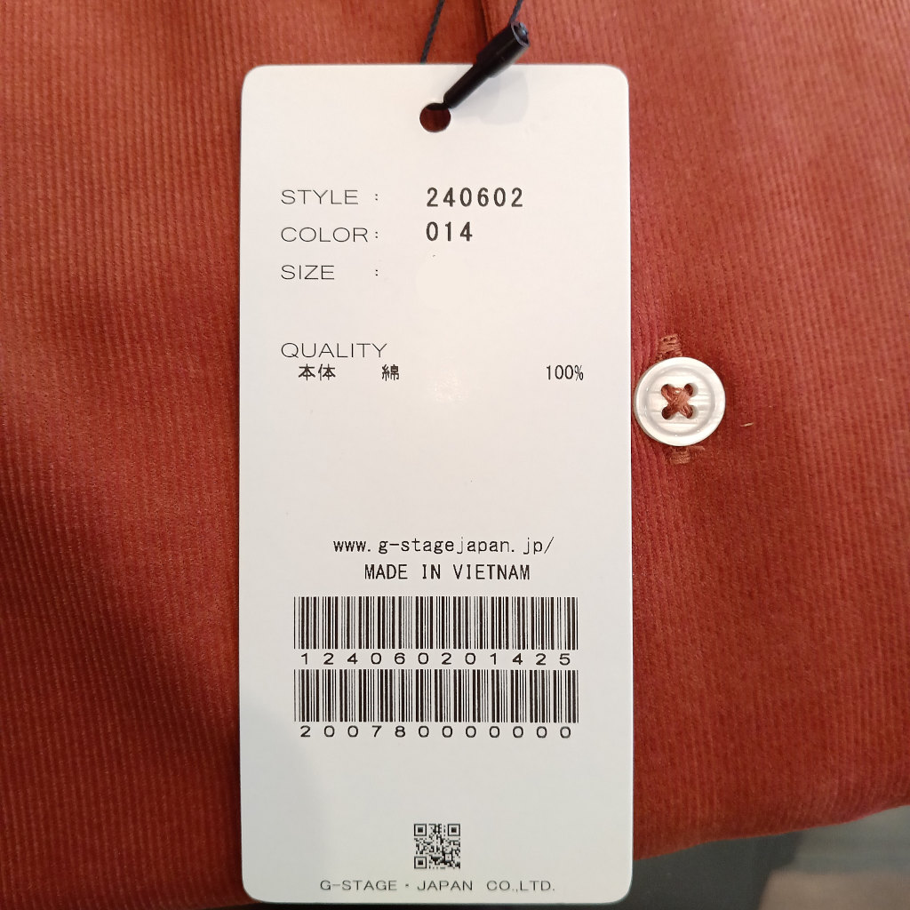 G-stage コーデュロイ カッタウェイ 長袖 シャツ オレンジ 0214